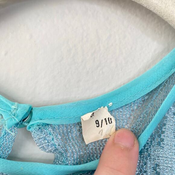 Vintage Robin's Egg Blue Evening Dress Overlay Sheer Mesh Flowy Ethereal Size 6 - Picture 6 of 8